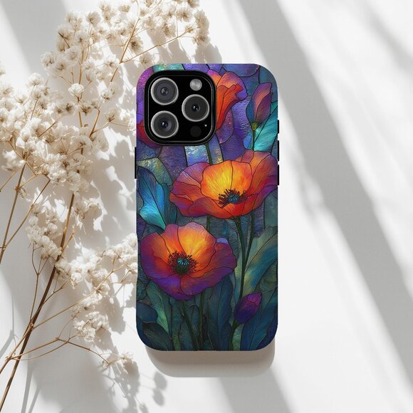 Floral Stained Glass Luxe IPhone 16,15,14,13 (Pro Max,Pro,Plus) Phone Case - Picture 1 of 13